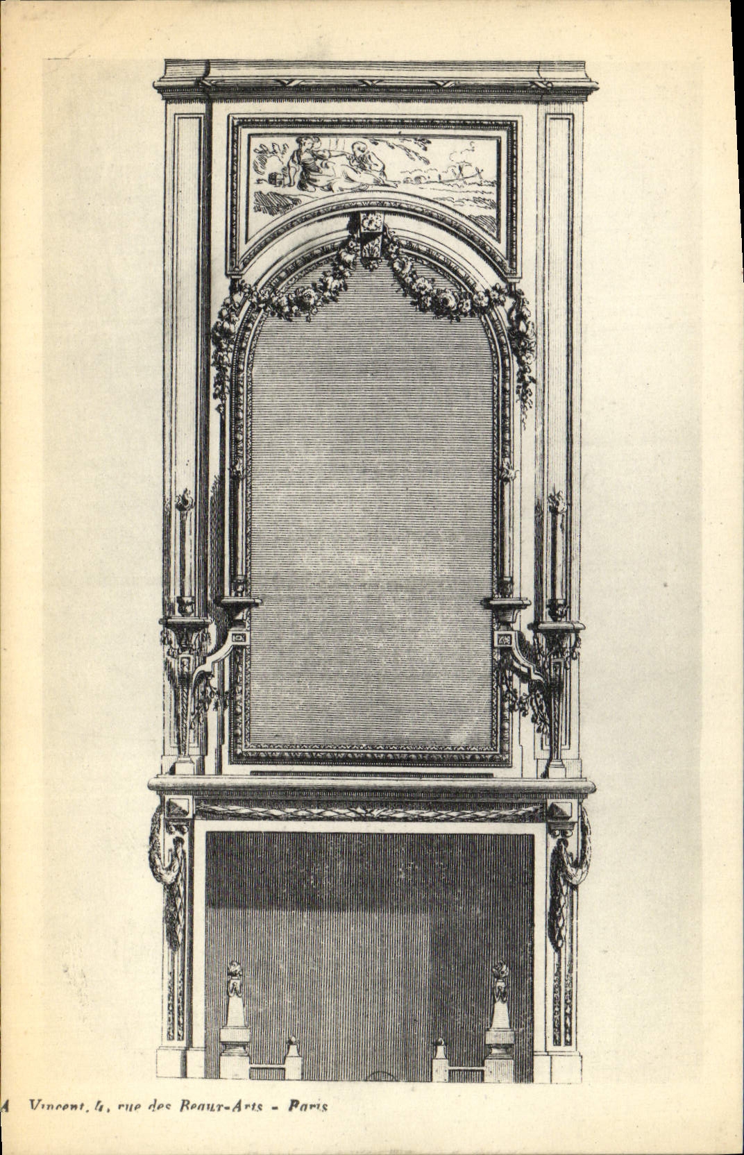 Cheminée ornée — détail architectural — A. Vincent, 4, rue des Beaux-Arts - Paris