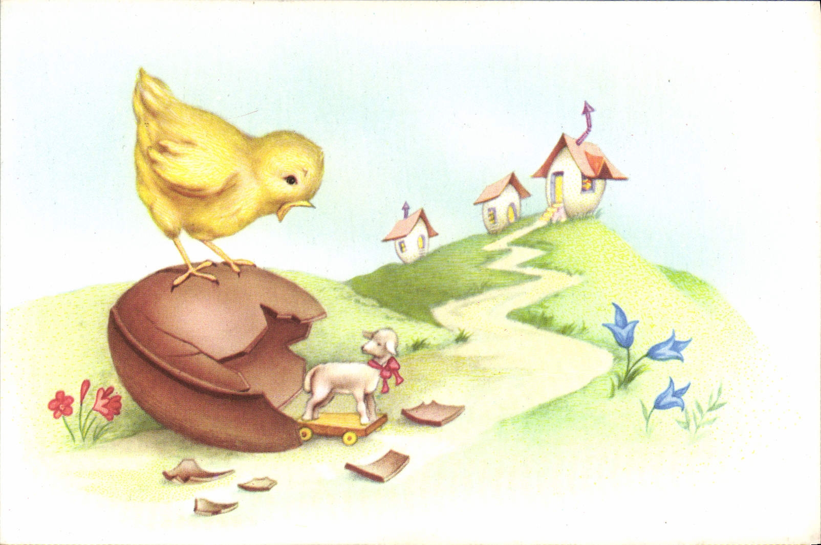 CPA Fantaisie Poussins Oeuf Paques 