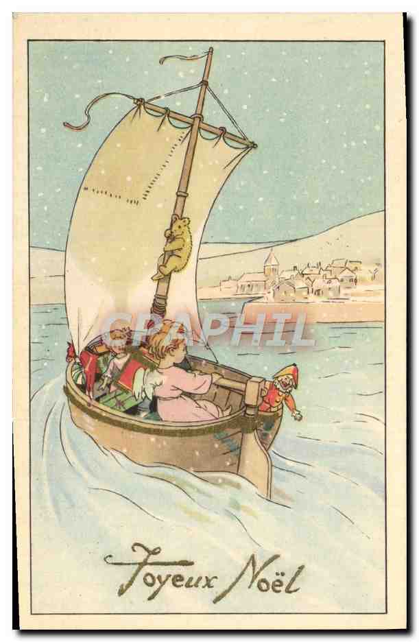 CPA Joyeux Noel Bateau Ange Guignol Poupee