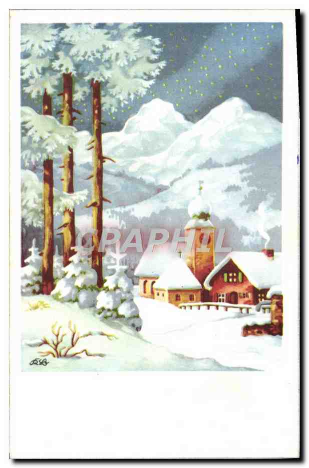 CPA Fantaisie Eglise sous la neige