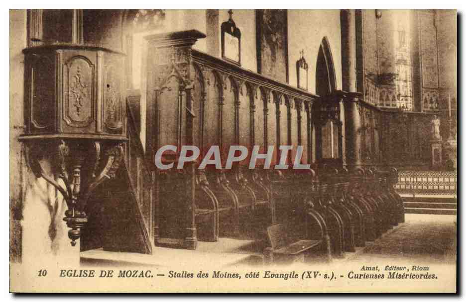 Église de Mozac — Stalles des Moines, côté Évangile (XVe s.) — Amat, Éditeur, Riom