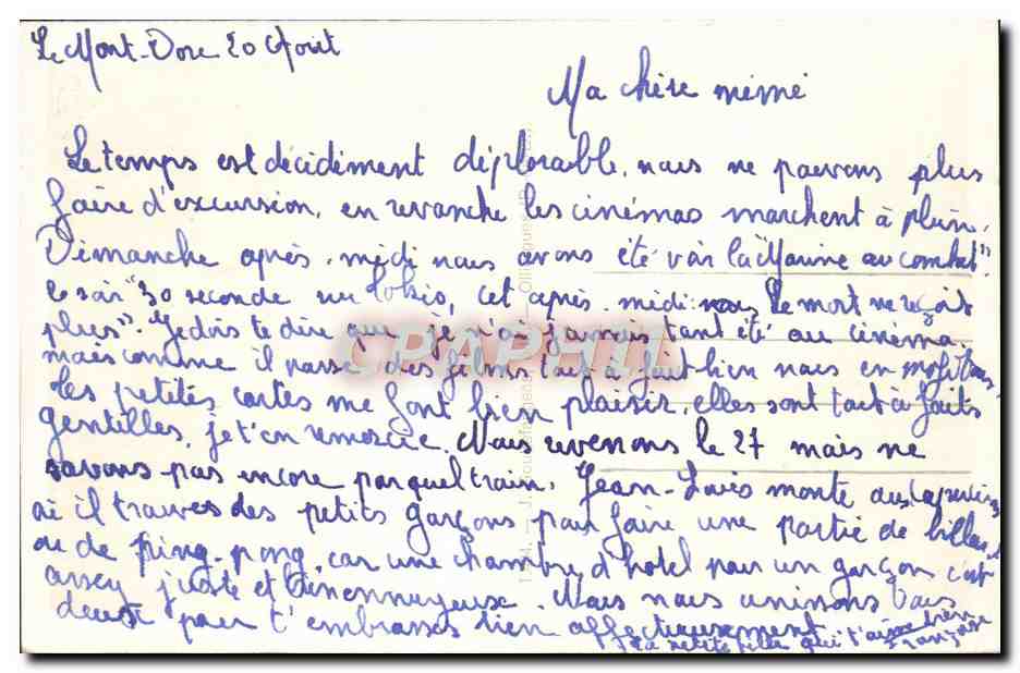 CPA L'Auvergne Le Mont Dore Teleferique Du Sancy — Verso