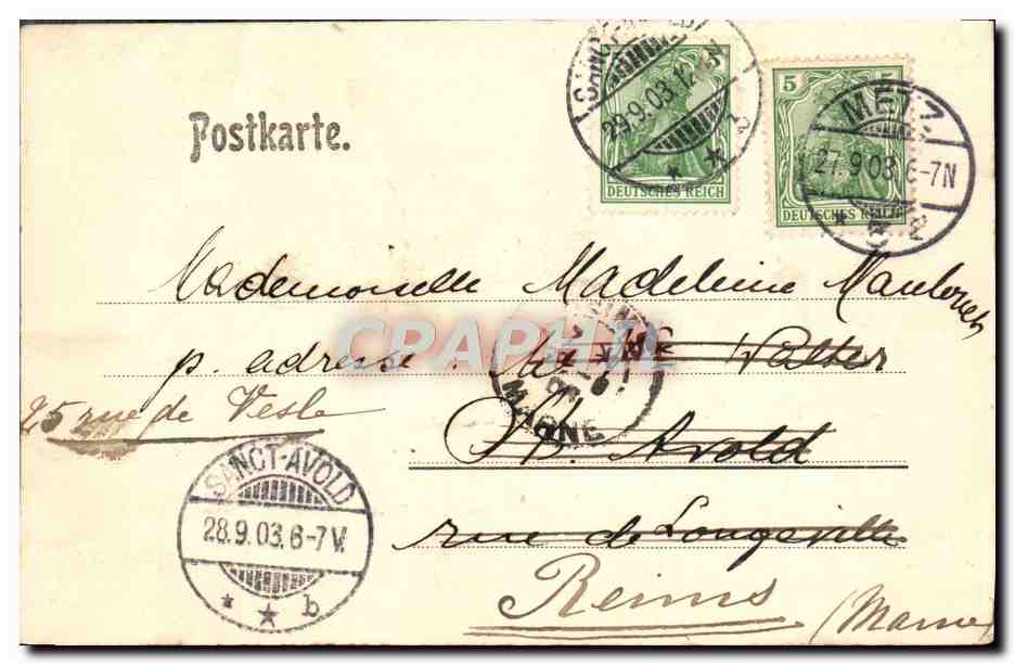 Porte des Allemands — Metz — Verlag v. H. Nicola jr., Papeterie, Metz, n° 65168 — Rückseite