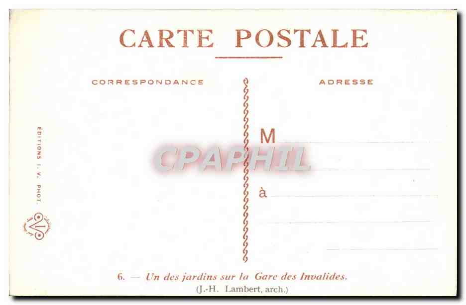 CPA Un Des Jardins Sur La Gare Des Invalides Paris — Rückseite