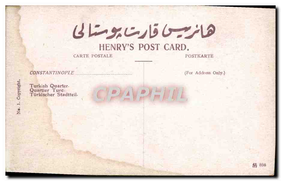 CPA Constantinople Turkish Quarter Quartier Turc — Verso