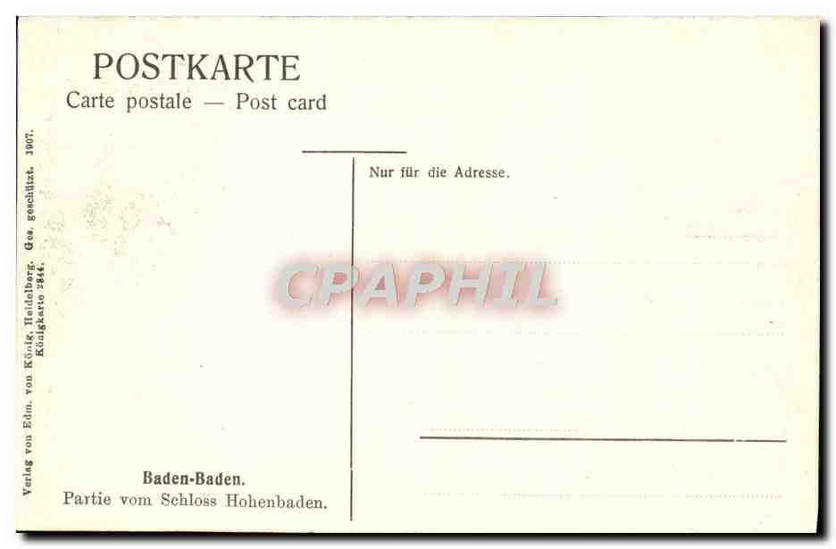 CPA Baden Baden Partie Vom Schloss Hohenbaden — Rückseite