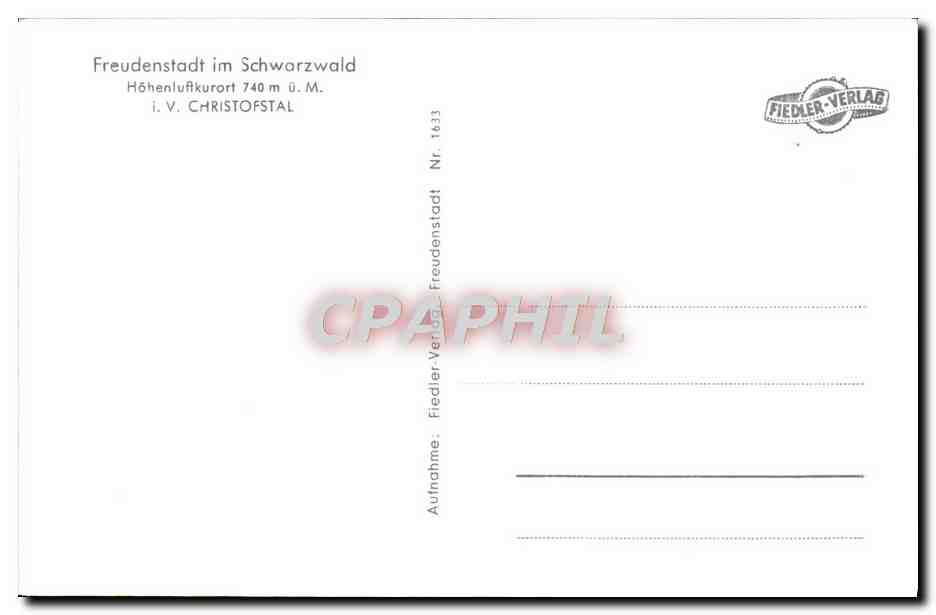 CPA Freudenstadt Im Schwarzwald Hohenluftkurort — Rückseite