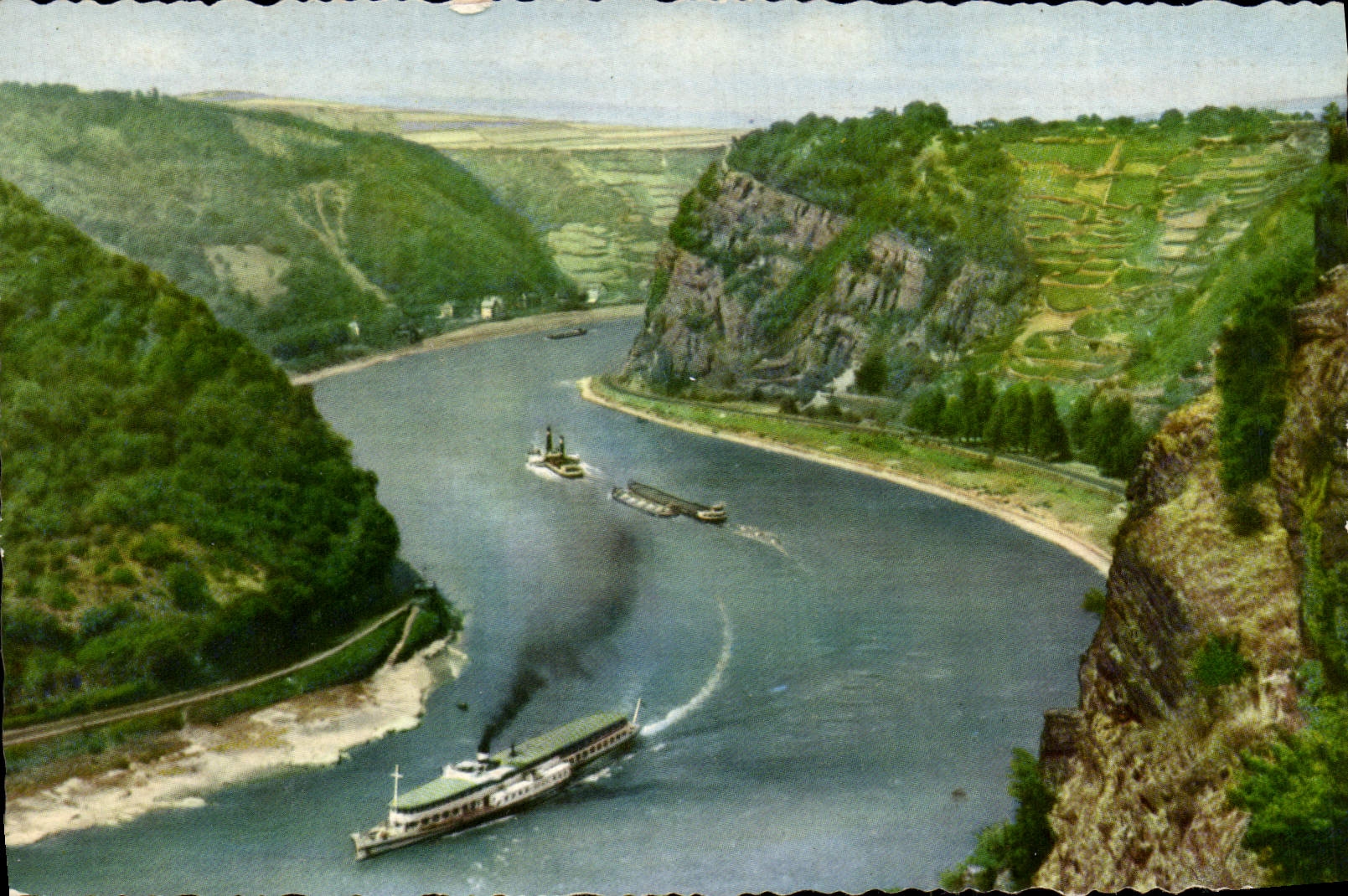 Le Rhin dans le vallon de Loreley — vue panoramique — Hans Andres Verlag, Hamburg, série Rh 5220