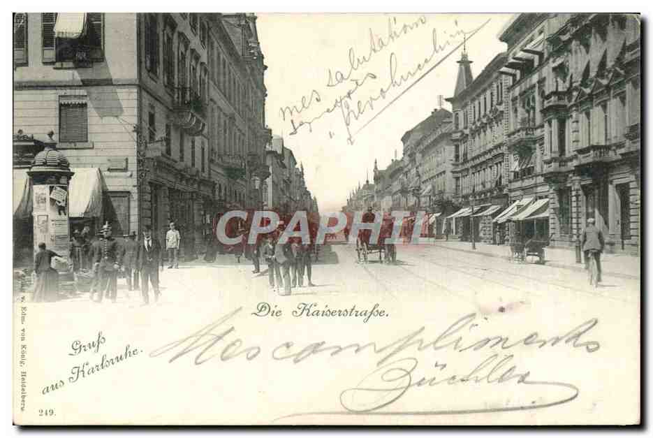 CPA Gruss Aus Karlsruhe Die Kaiserstrasse Carte 1898