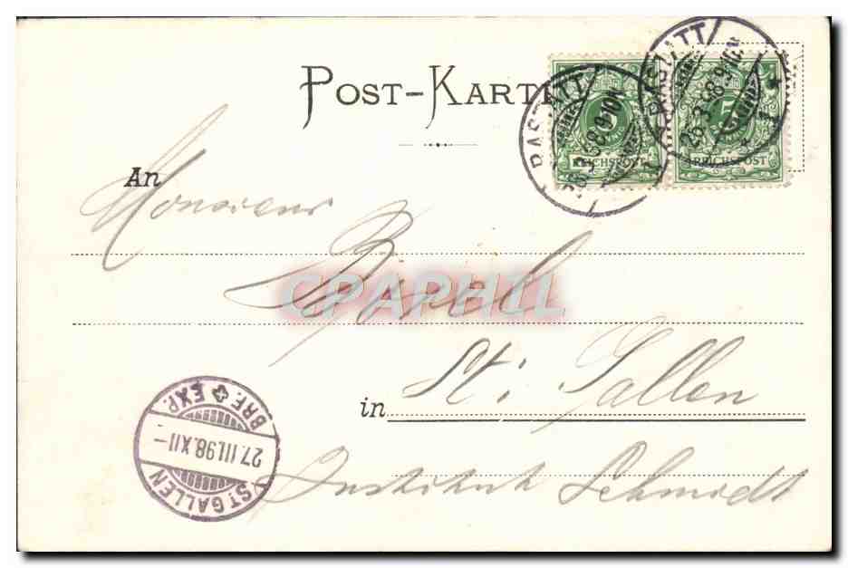 CPA Gruss Aus Karlsruhe Die Kaiserstrasse Carte 1898 — Rückseite