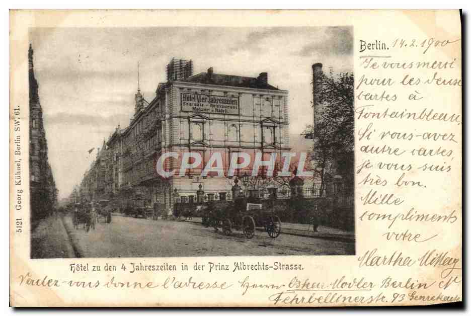 CPA Berlin Hotel Zu Den Jahreszeiten In Der Prinz Albrechts Strasse