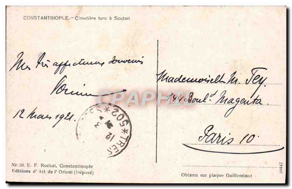 CPA Constantinople Cimetiere Turc a Scutari Turquie Femme Enfants — Verso