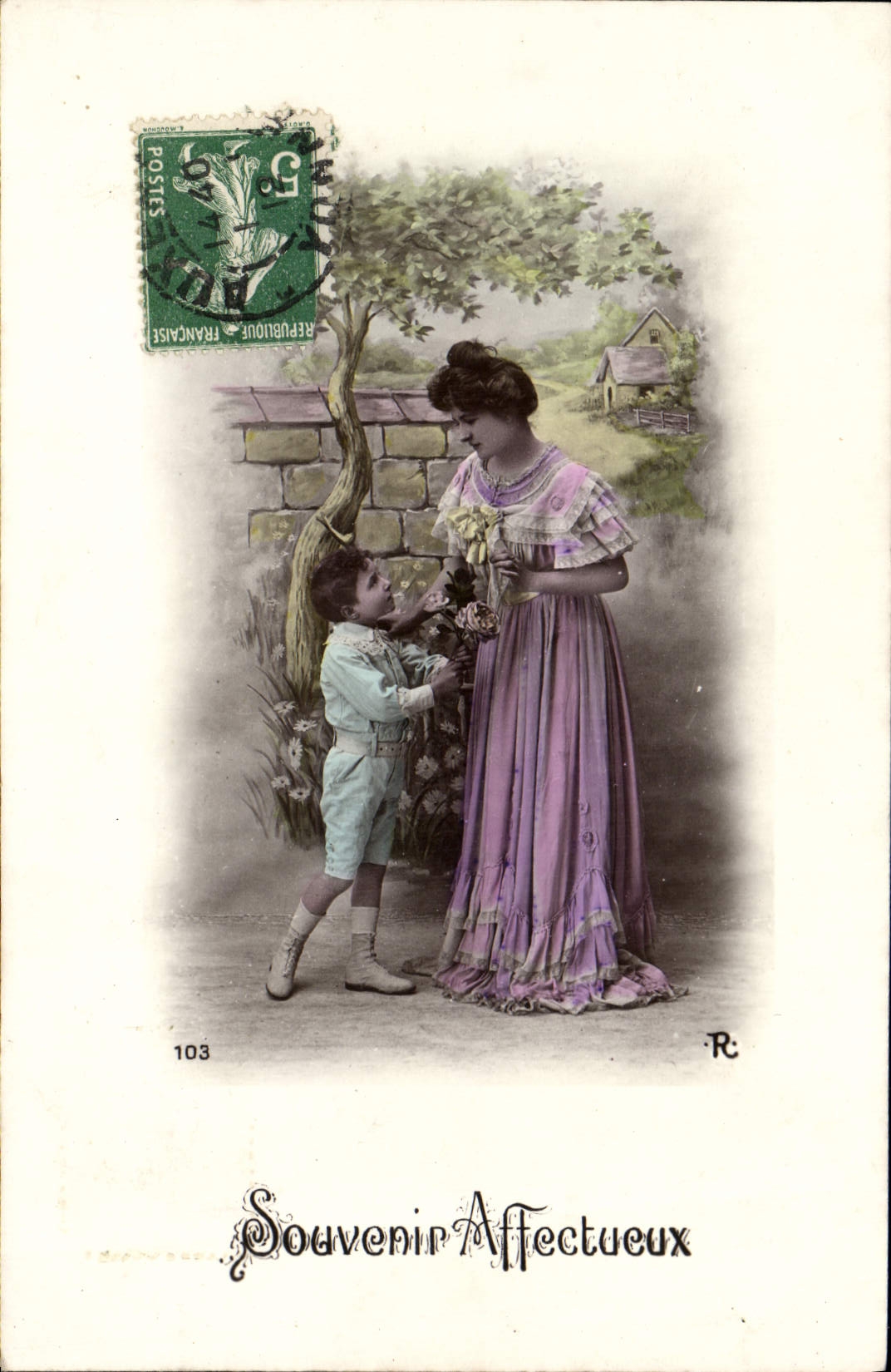 CPA Fantaisie Femme Enfant Souvenir Affectueux