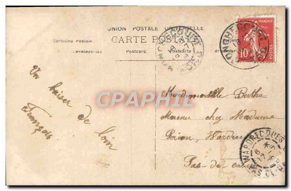Jeune femme avec bouquet — carte postale colorisée — éditeur K.L., n° 6007 — Achterkant