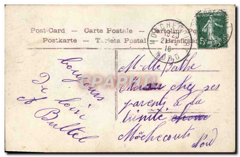 Jeune femme en robe bleue tenant un bouquet — Amitié sincère — XPG, n° 4376 — Verso
