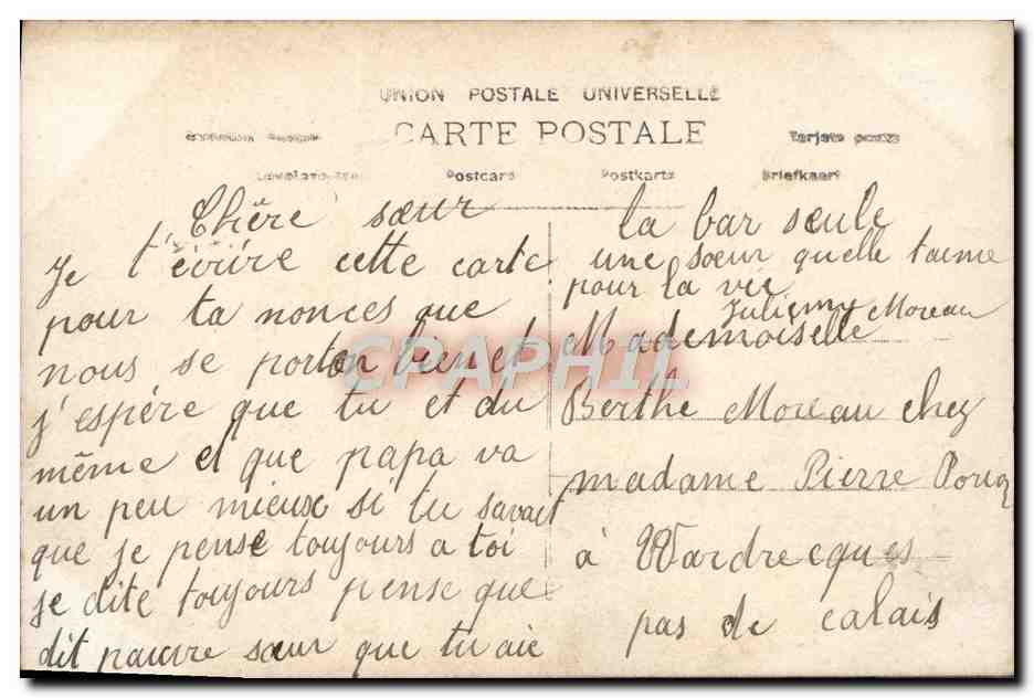 Jeune femme en robe violette — tenant un bouquet — éditeur O.R. — Verso