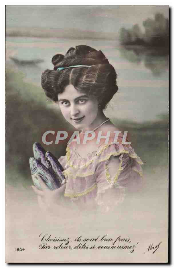 Junge Frau mit Socken — 'Cherchez-les, ils sont bien frais, Pour retour, dites si vous aimez!' — Manf, n° 1804