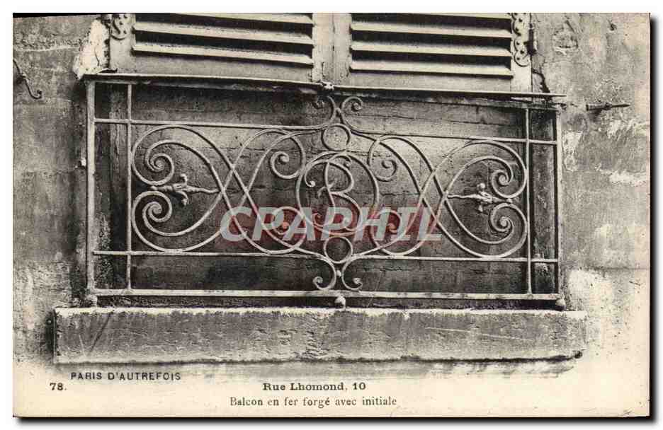 CPA Paris d'Autrefois rue Lhomond Balcon en Fer Forge Avec Inititale