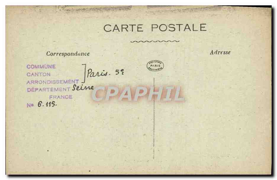 CPA Paris d'Autrefois rue Lhomond Balcon en Fer Forge Avec Inititale — Rückseite