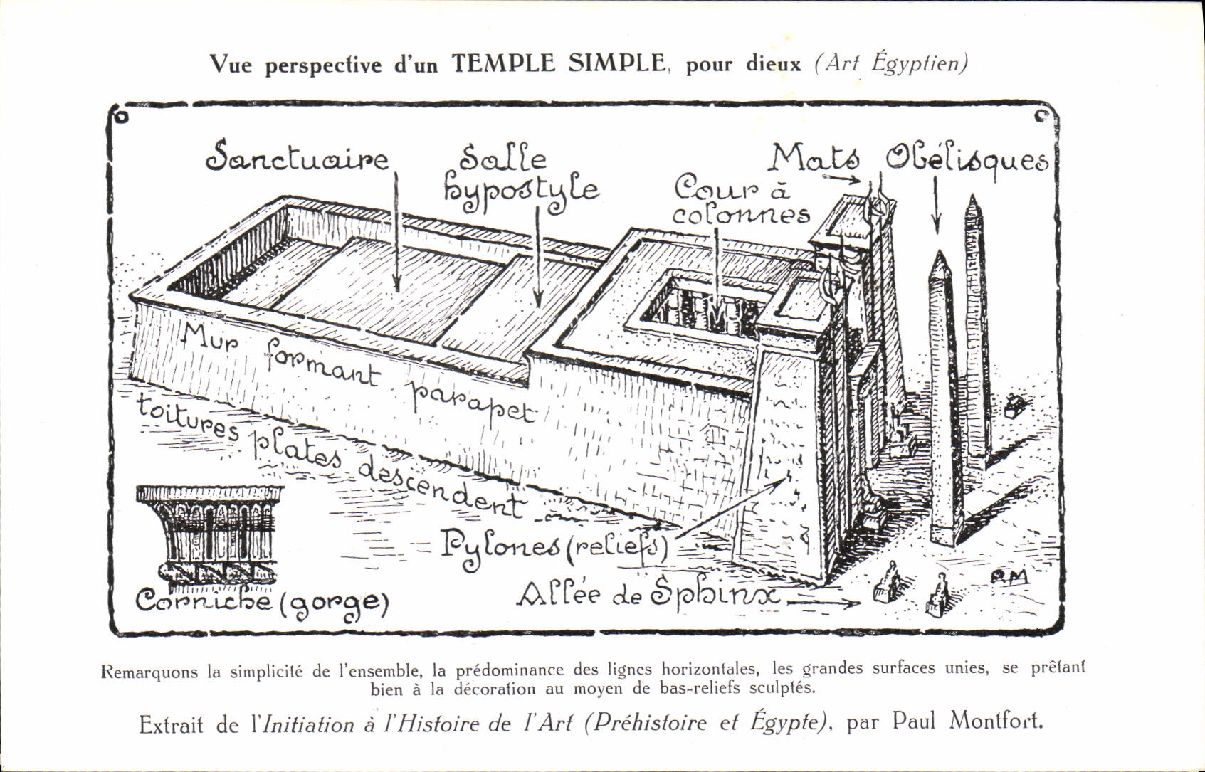 Temple simple égyptien — vue perspective — Paul Montfort