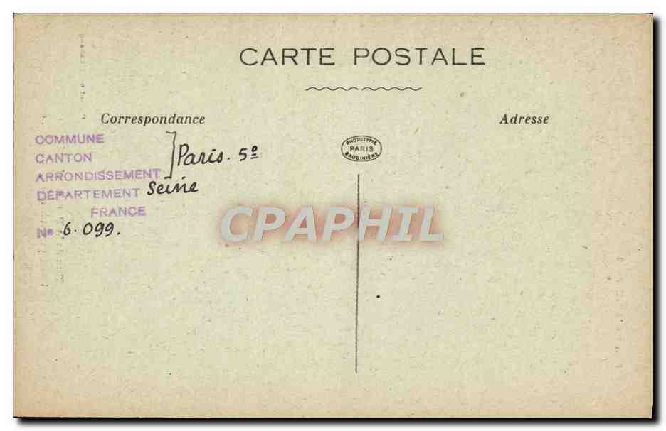 CPA Paris d'Autrefois Rue De La Parcheminerie Hotel Particulier Sous Louis XV — Verso