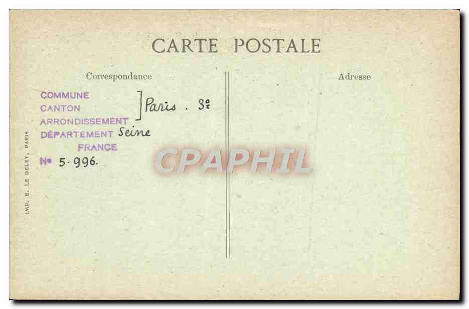 CPA Paris D'Autrefois Rue Du Temple Hotel De Montmort — Rückseite