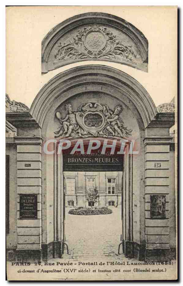 CPA Paris Rue Pavee Portail De l'Hotel Lamoighon