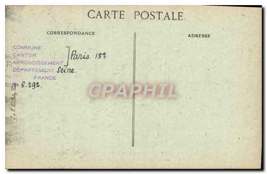 CPA Paris d'Autrefois Place Du Mont Cenis Un Coin Du Village De Montmartre Au Fond La Place Du Tertre Blanchisserie — Rückseite