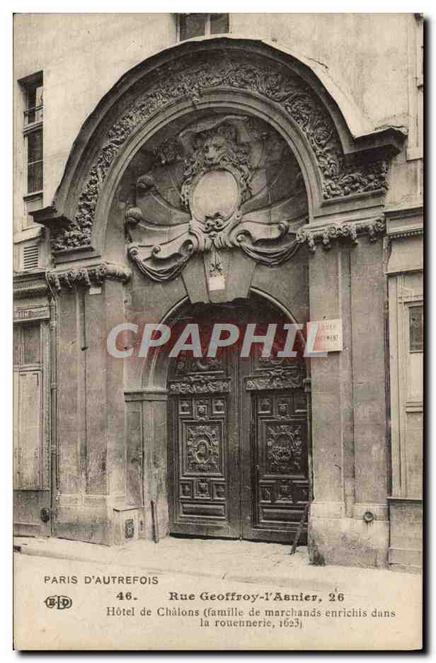 CPA Paris d'Autrefois Rue Geoffroy L'ancien Hotel De Chalons Famille de marchands enrichis dans la Rouennerie Lion