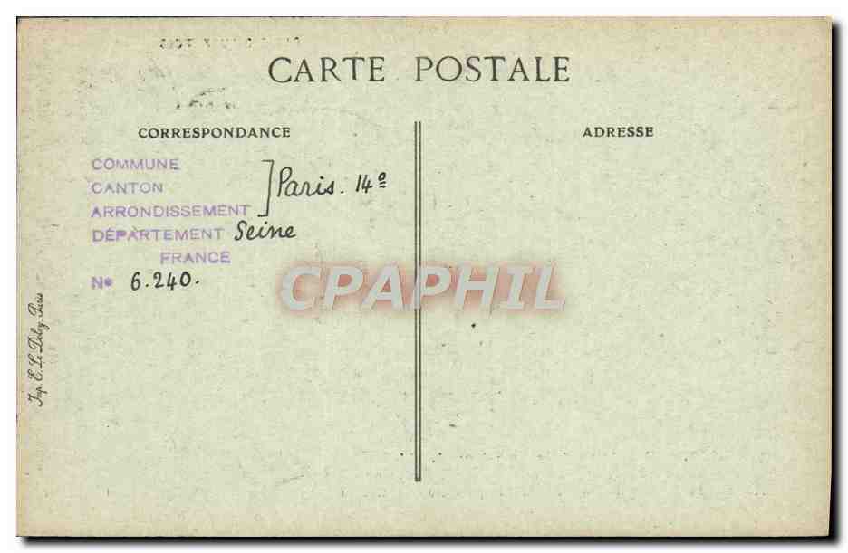 Boulevard de Port-Royal, 111 — Toegangspoort van het Oude Klooster van de Kapucijnen, dat later het Zuidelijk ziekenhuis werd, daarna het Ricord ziekenhuis, daarna het Cochin ziekenhuis — Parijs van vroeger, Coll. L.G. — Achterkant