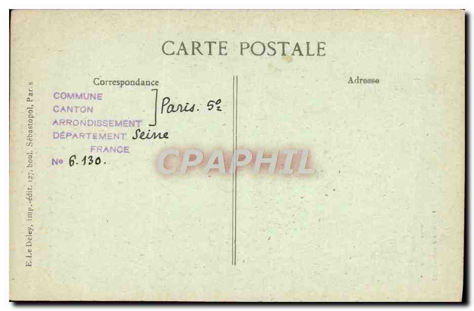 CPA Paris D'Autrefois Rue Des Carmes Chapelle Des Irlandais Fut Maison d'arret sous la terreur Prison — Rückseite