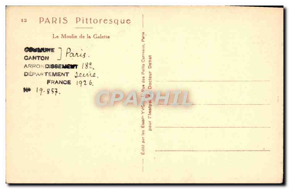 CPA Paris Le Moulin de la Galette Montmartre — Rückseite