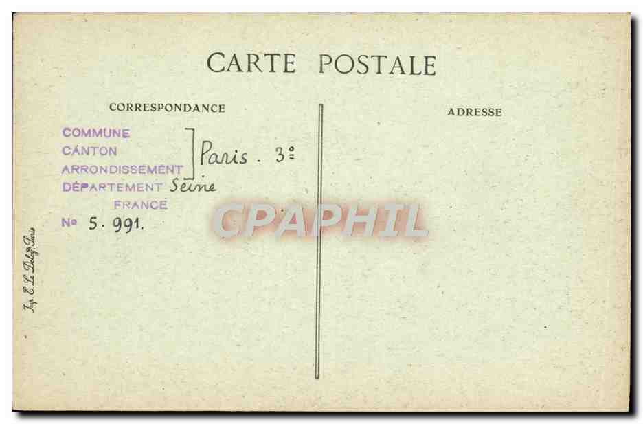 CPA Paris Rue des Francs Bourgeois Hotel Romery devenu Hotel de Breteuil — Rückseite