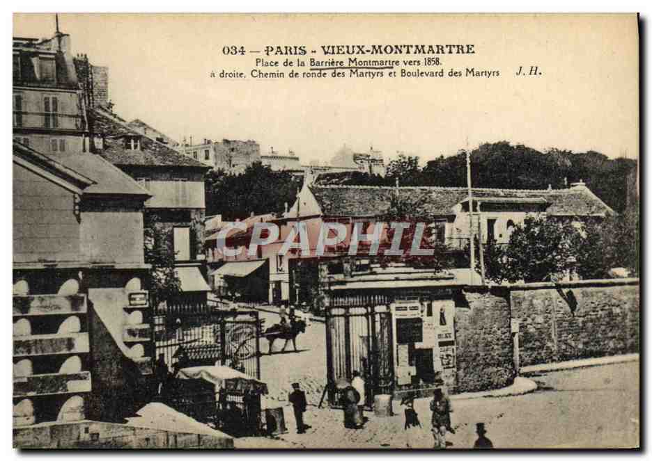 CPA Paris Vieux Montmartre Place de la Barriere Montmartre vers 1859 Chemin de ronde des martyrs et boulevard des Martyr