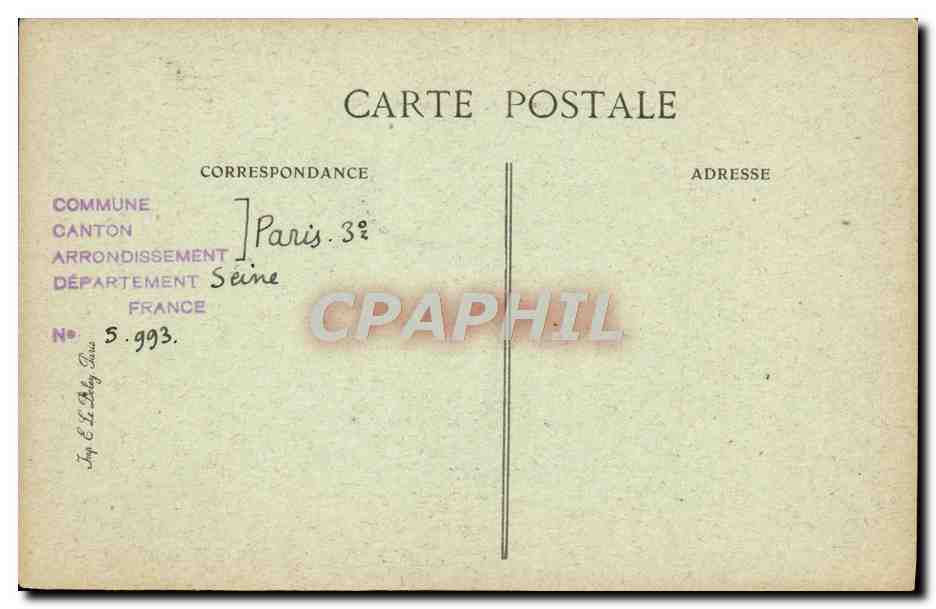 CPA Paris D'Autrefois Rue Des Lions Saint Paul Hotel des Parlementaires Fontaine a margelle — Rückseite