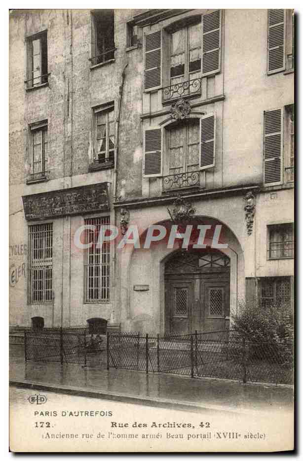 CPA Paris D'Autrefois Rue Des Archives Ancienne rue de l'homme arme Beau portail 18eme