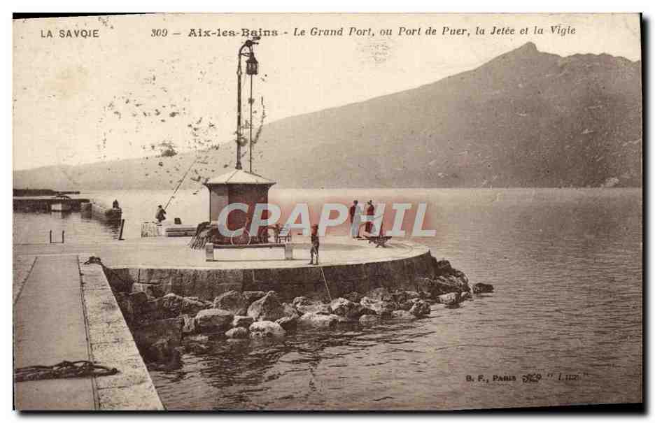 CPA Aix Les Bains Le grand Port ou Port de Puer la jetee et la Vigie 