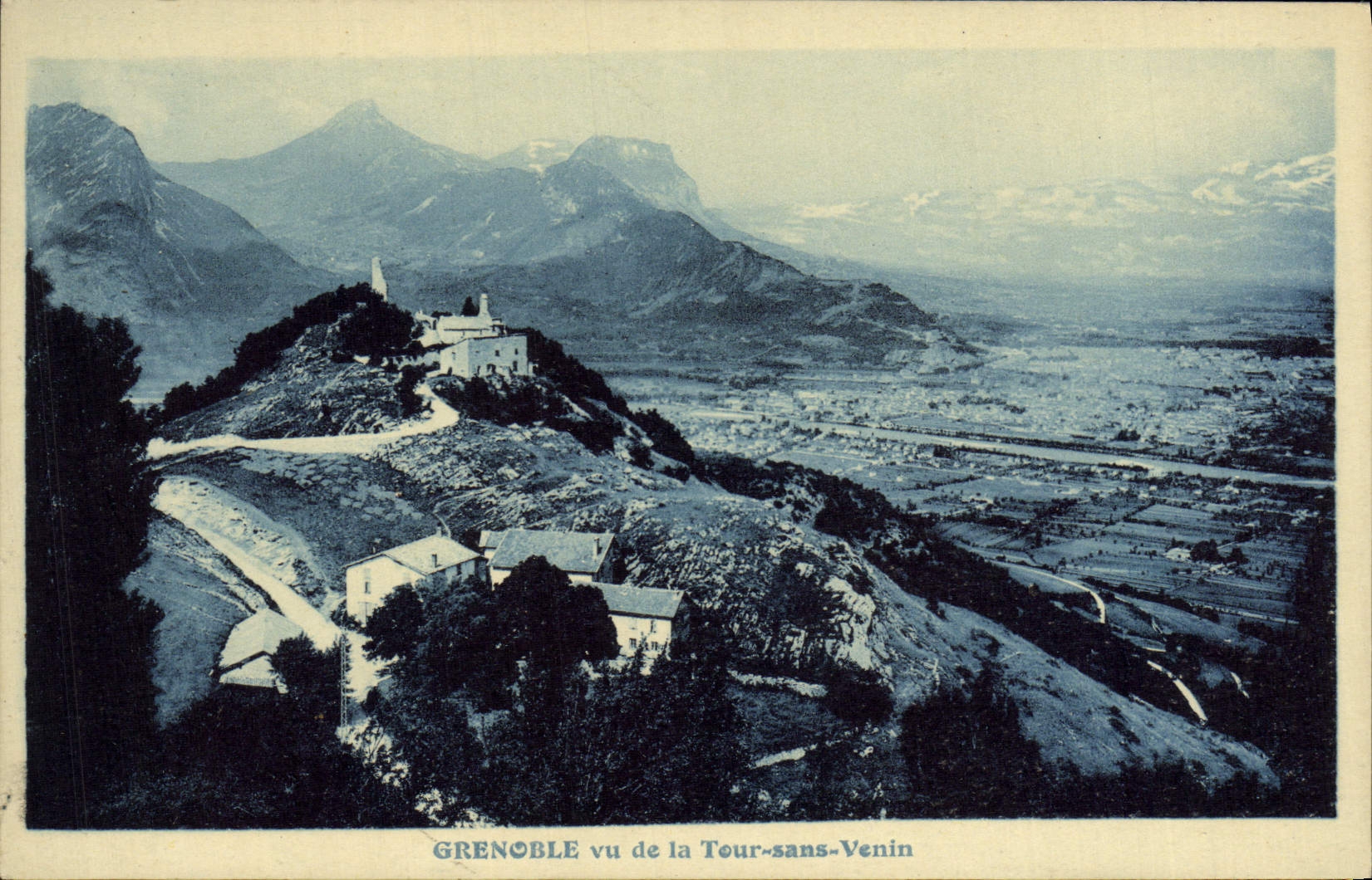 Grenoble aus Sicht der Tour-sans-Venin — Panoramablick mit Bergen im Hintergrund — Verlag A. Mollaret, Grenoble