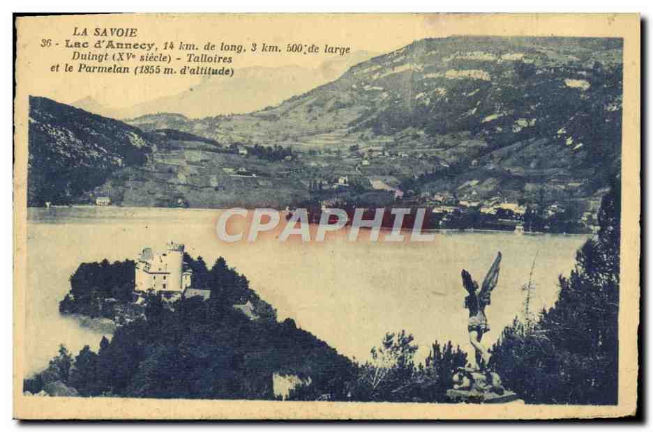 See Annecy — Blick auf den See mit Insel und Statue — Verleger nicht sichtbar, Nr. 36