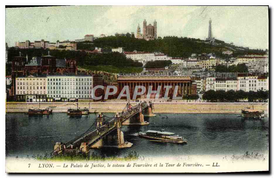 LYON — Le Palais de Justice, le coteau de Fourvière et la Tour de Fourvière — LL.