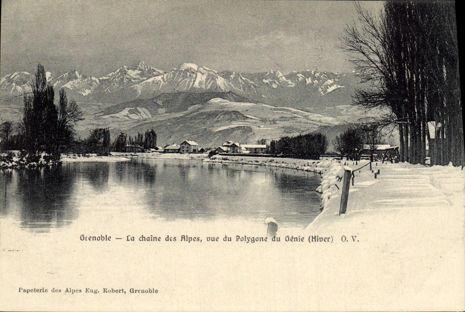 Grenoble — La chaîne des Alpes, vue du Polygone du Génie (Hiver) — Papeterie des Alpes Eug. Robert, Grenoble