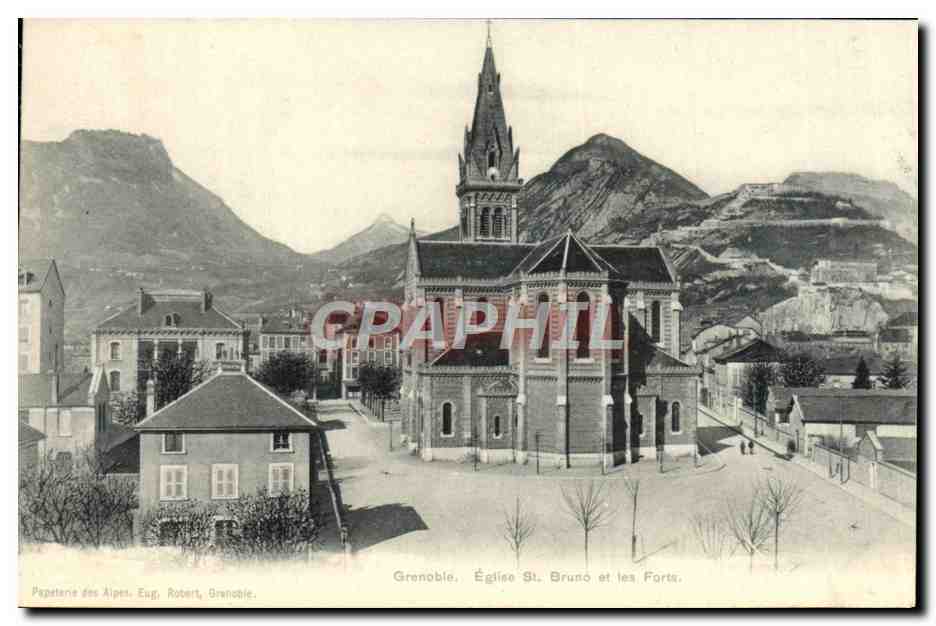 Grenoble, Église St Bruno et les Forts — Papeterie des Alpes, Eug. Robert, Grenoble