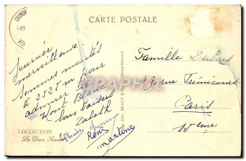 CPA Chamonix Plan Praz Et Les Aiguilles — Verso