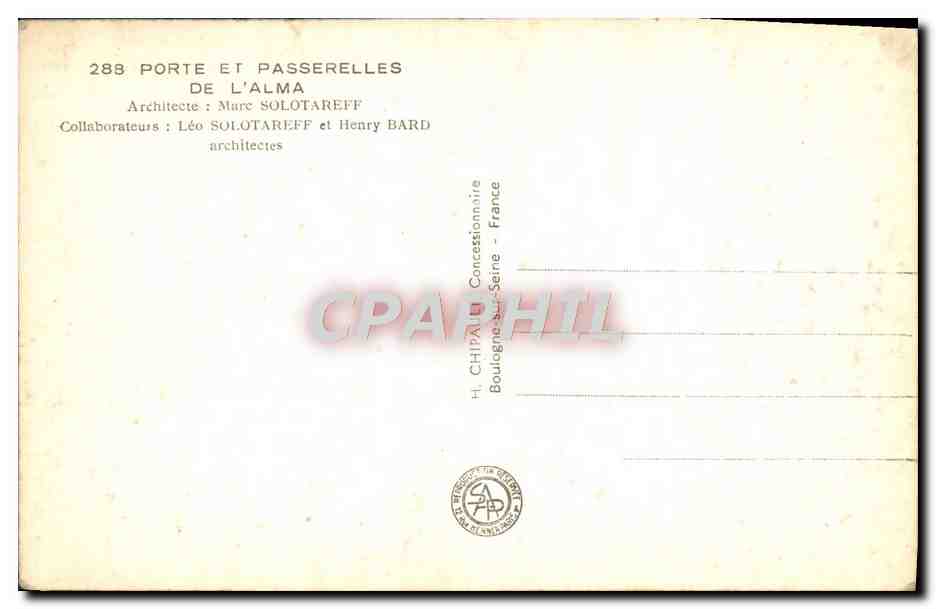 Porte de l'Alma — Internationale Ausstellung Paris 1937 — H. CHIAPPHIL — Rückseite
