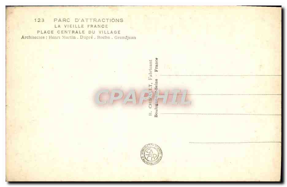 CPA Paris Exposition internationale 1937 La vieille France Place centrale du village — Rückseite