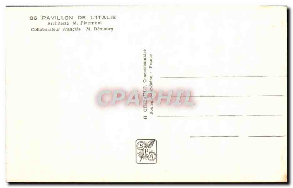CPA Pairs Exposition internationale 1937 Pavillon De L'Italie — Verso