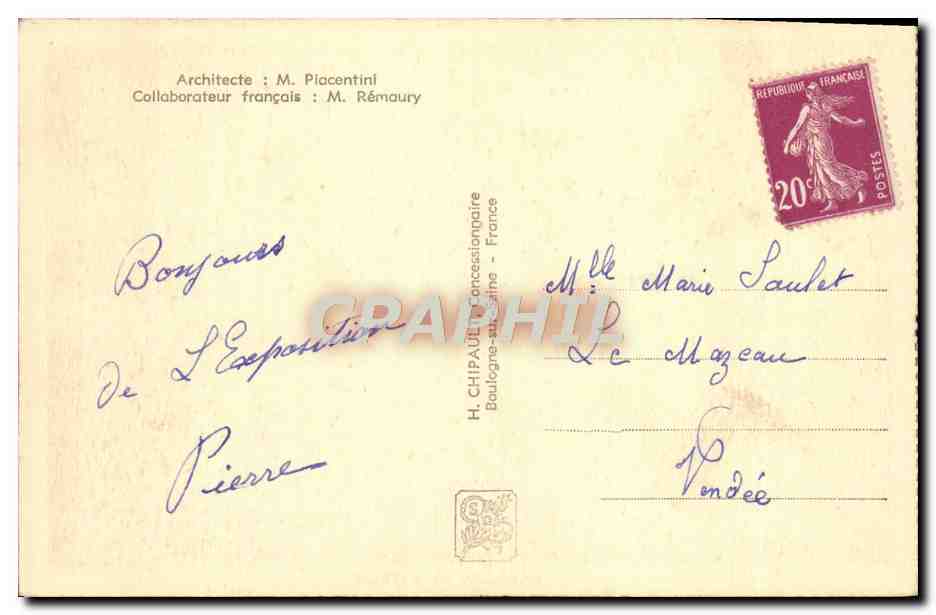 CPA Paris Expositoon Internationale 1937 Pavillon de l'Italie — Rückseite