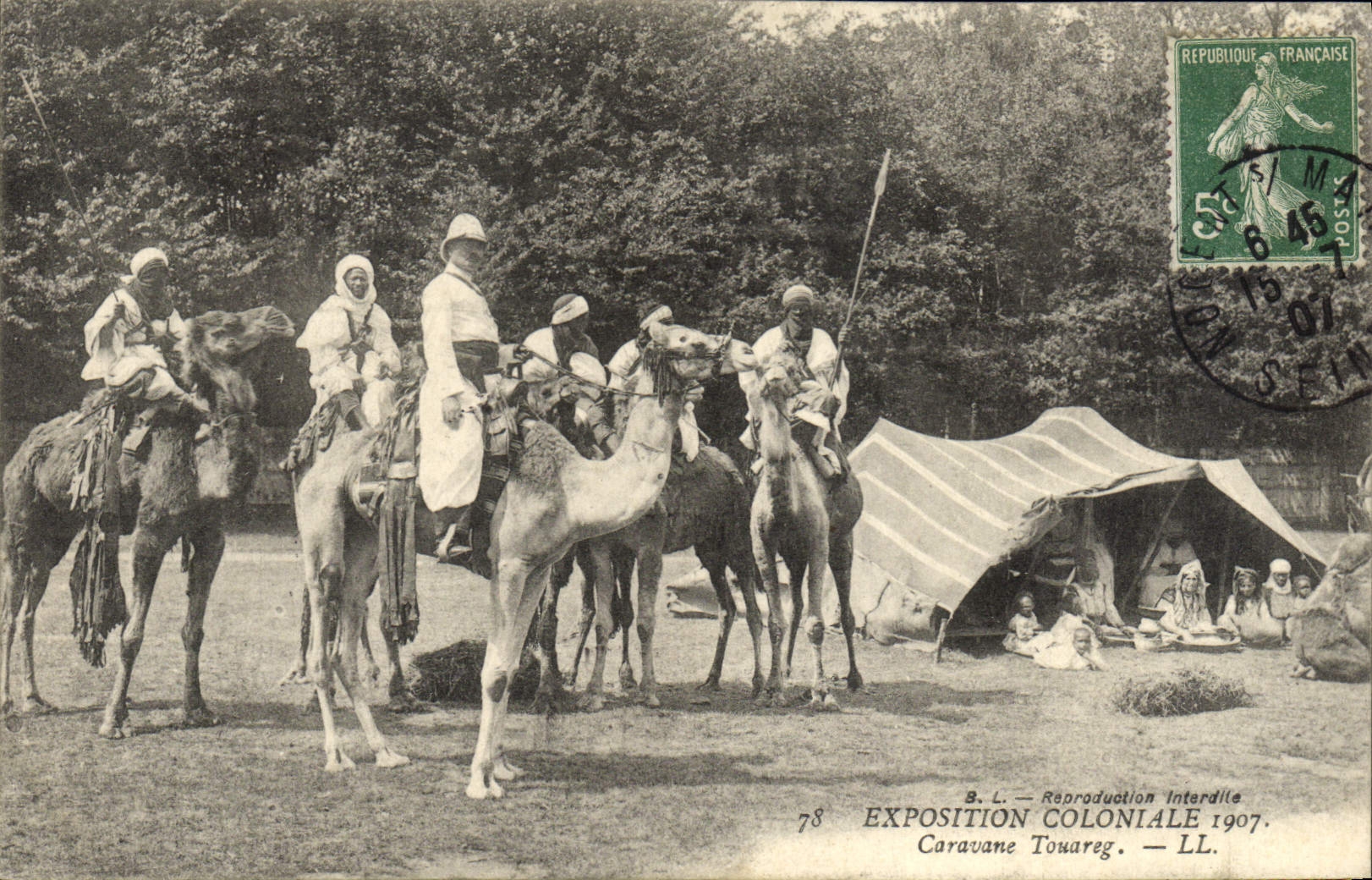 CPA Paris Exposition Coloniale 1907 Caravane touareg Chameaux 