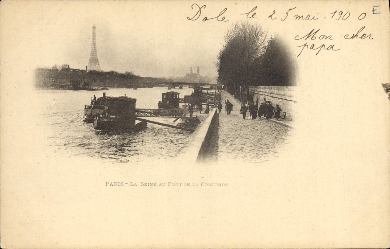 CPA Paris La Seine au pont de la Concorde Tour Eiffel Peniches