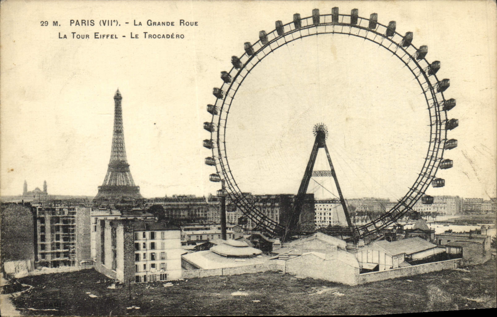 CPA Paris La Grande Roue La tour Eiffel Le Trocadero 